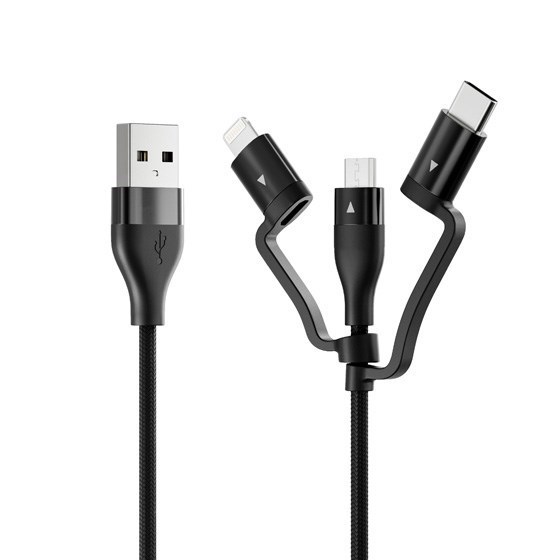 Alogic Elements 3-In-1 Charge And SYNC Combo Cable -Micro Usb + Usb-C + Lightning 1.2M Black