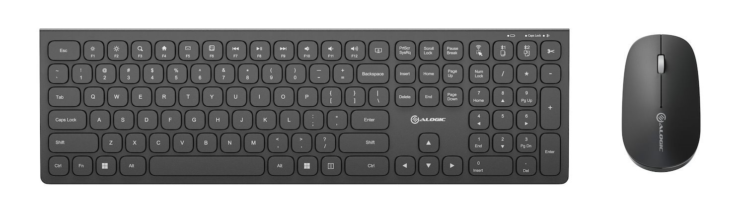 Alogic Echelon Usb-C Rechargeable Bluetooth Full Size Keyboard For Us Win (Black) + Mouse Combo Us