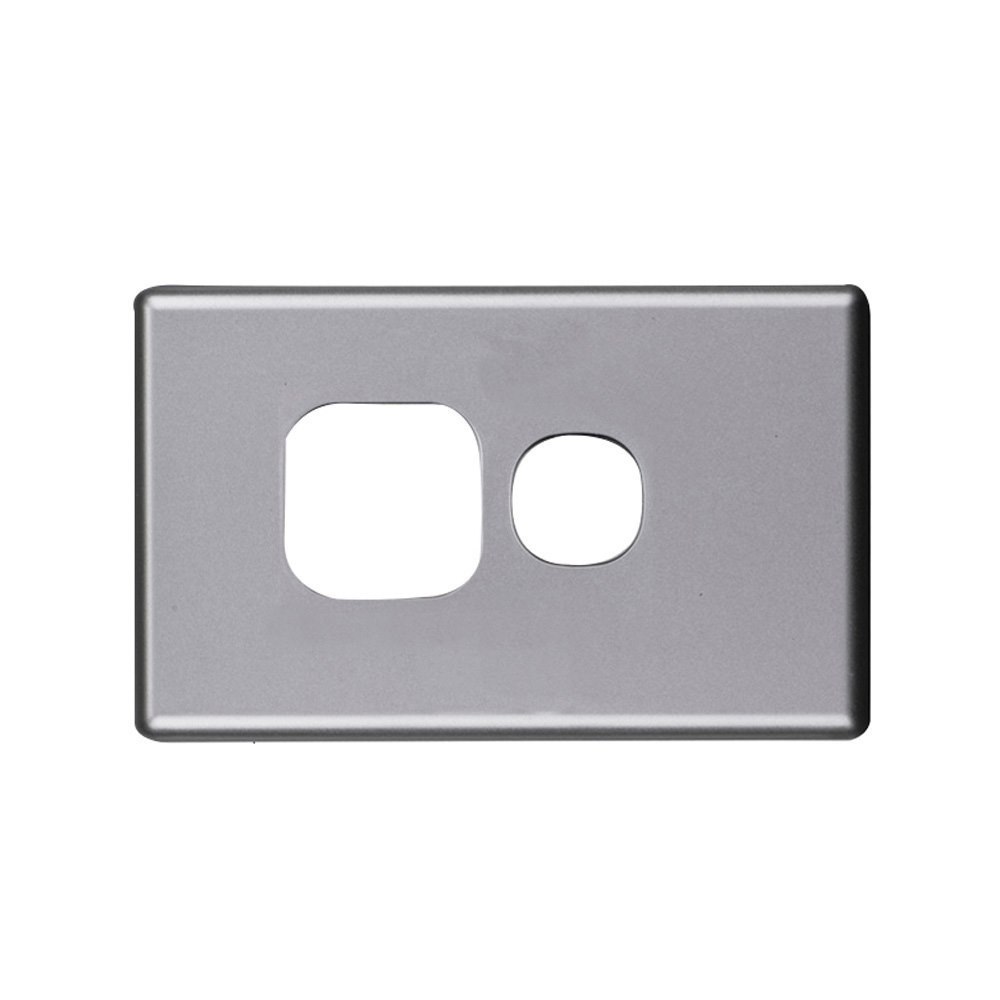 4Cabling 4C | Elegant Single Gpo Power Point Aluminium Cover Plate Horizontal - Silver Matt