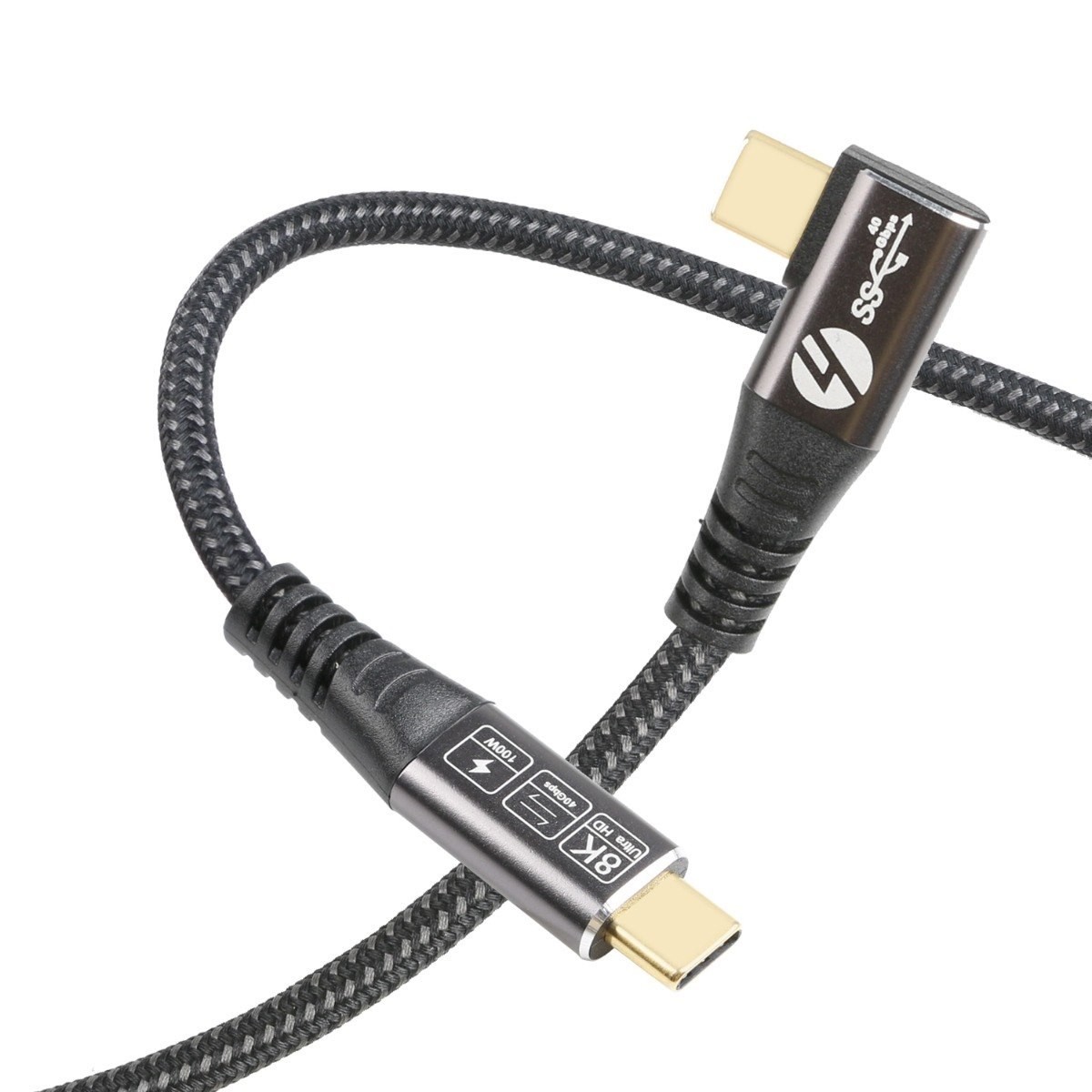 4Cabling 1M Usb 4 Gen3 CM-CM One Side Straight Cable & One Side 90 Degrees | 100W 8K 60HZ 40G