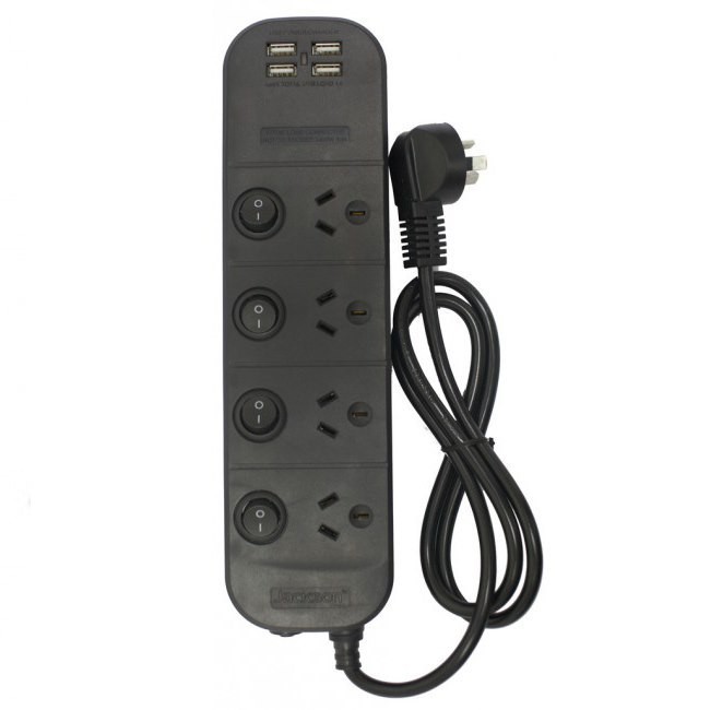 Jackson | Pt1814usb3c | 4 Way Individually Switched Power Board W/ 2 X Usb A & 2 X Usb C Charging Outlets | 1M Lead | Black