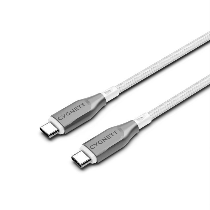 Cygnett Armoured Usb-C To Usb-C (2.0) Cable (2M) - White(CY4677PCTYC),5A/100W, Braided, 480Mbps Transfer,Fast Charge, Best For Laptop,5 Years Warranty