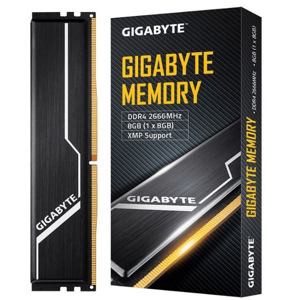 Gigabyte Gaming Memory 8GB (1x8GB) DDR4 2666MHz C16 1.2V 16-16-16-35 XMP 2.0 Dual Channel Kit Aluminum Black Heatsinks PC Desktop Ram