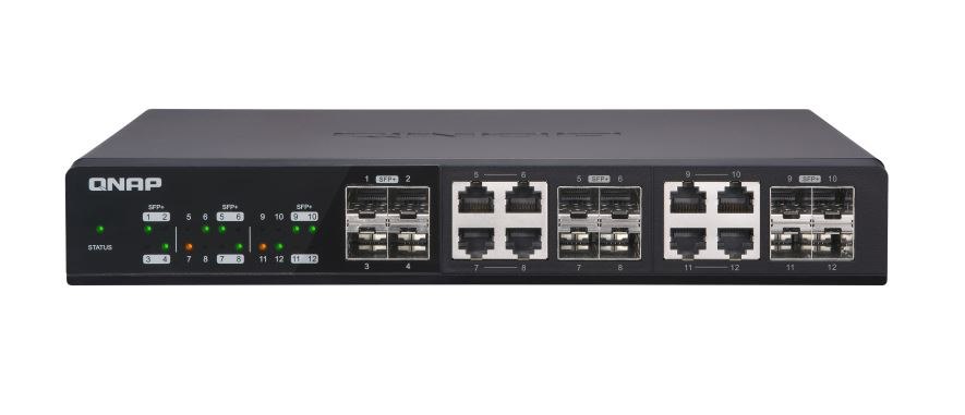 Qnap 12 Port Unmanaged Switch, 10GbE SFP+(4), Combined 10GbE SFP+ And 10Gbase-T(8)