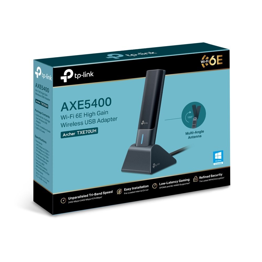 TP-Link Archer Txe70uh Axe5400 Wi-Fi 6E High Gain Wireless Usb Adapter, WiFi 6E, Speeds Up To 2402Mbps@6GHz, 2402Mbps@5GHz, 574Mbps@2.4GHz