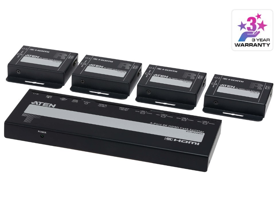 Aten 4-Port 4K Hdmi Cat 6 Splitter With Receivers