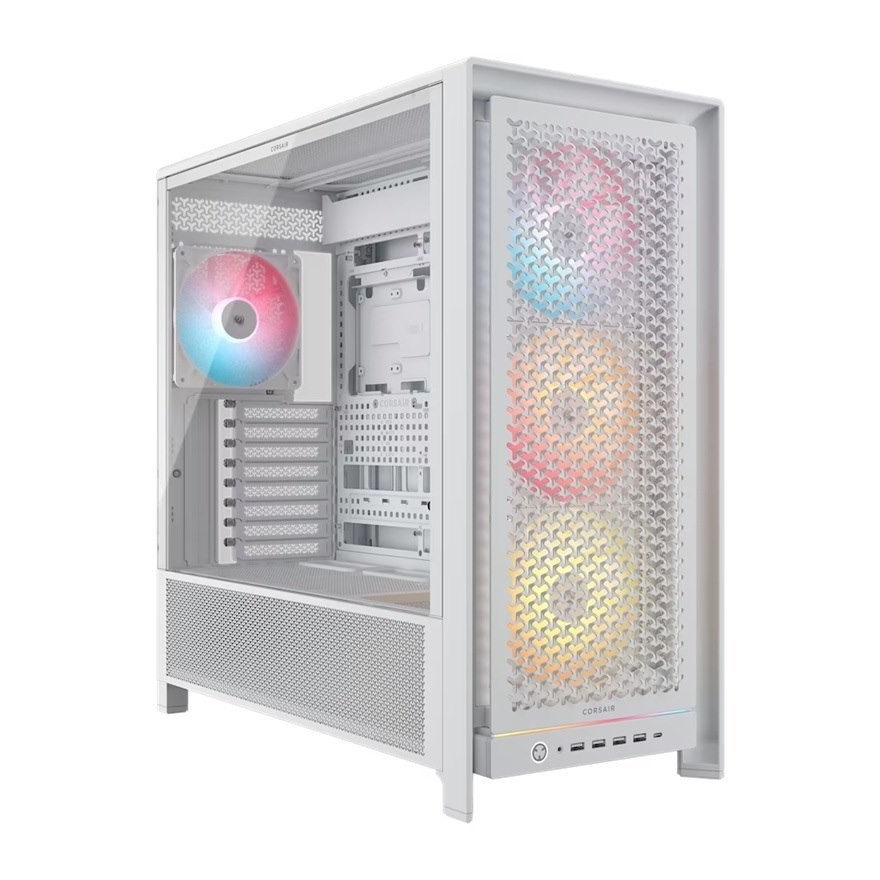 Corsair Frame 5000D RS Argb High-Airflow Mid-Tower PC Case - White, Atx, 450MM Gpu, 175MM Cpu Cooler, 360MM Rad, 4X RS140 Argb, 1X Usb-C 3.2