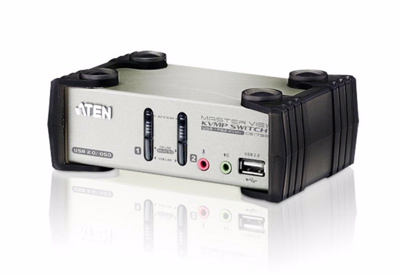 Aten Desktop KVMP Switch 2 Port Single Display Vga W/ Audio & Osd, 2X Custom KVM Cables Included, 2X Usb Port, Selection Via Front Panel