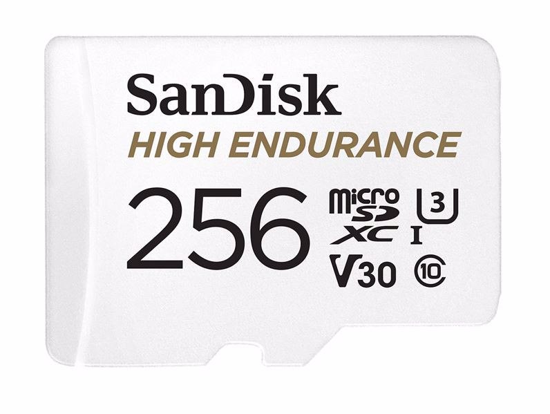 SanDisk 256GB microSD High Endurance 100MB/s 40MB/s 20K HRS 4K Uhd C10 U3 V30 -40°C To 85°C Heat Freeze Shock Temperature Water X-Ray Proof SD Adapter