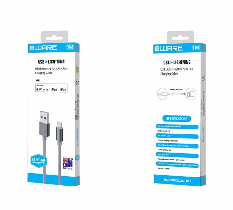 8Ware Premium 2M Apple Certified Usb Lightning Data SYNC Fast Charging Cable For iPhone X XS XR Max 8 7 6 iPad Air Mini iPod Retail Pack