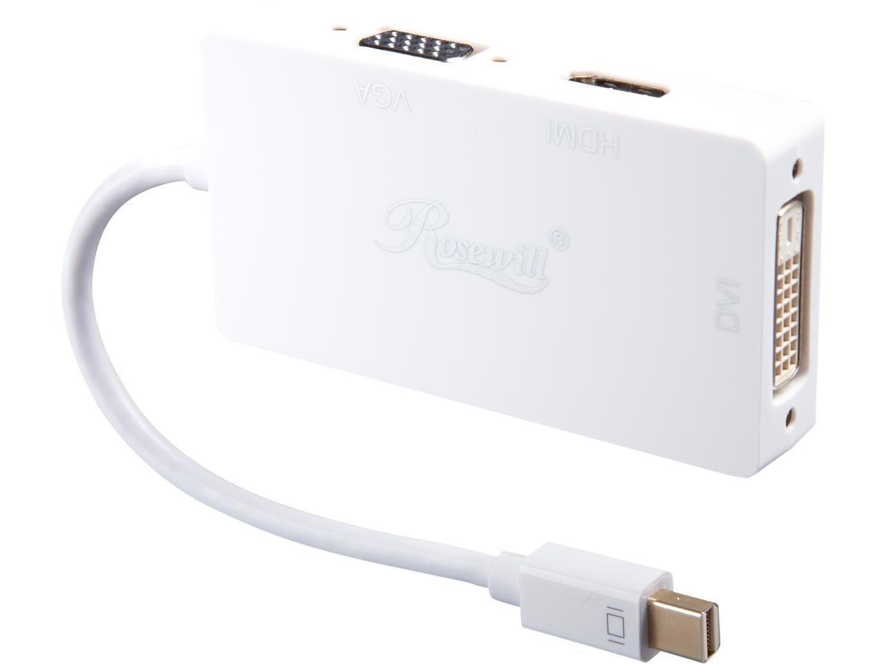 Rosewill Cl-Ad-Mdp2hdv-6-Wh 6 Inch White 3-In-1 Mini DisplayPort (Thunderbolt Port Compatible) To Hdmi/Dvi/Vga Male To Female 3-In-1 Passive Adapter Converter