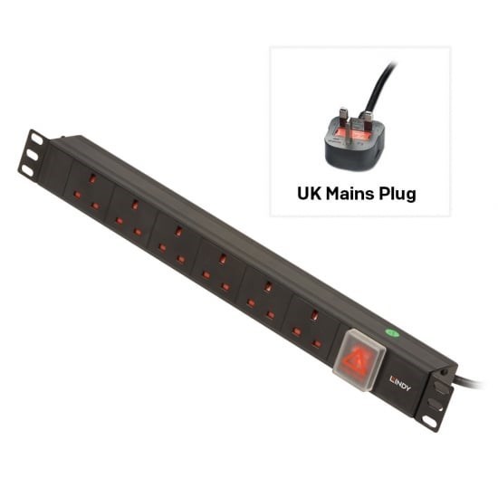 Lindy 1U 6 Way Uk Plug Pdu 1Xiec Plug To 6X3 Pin Sockets