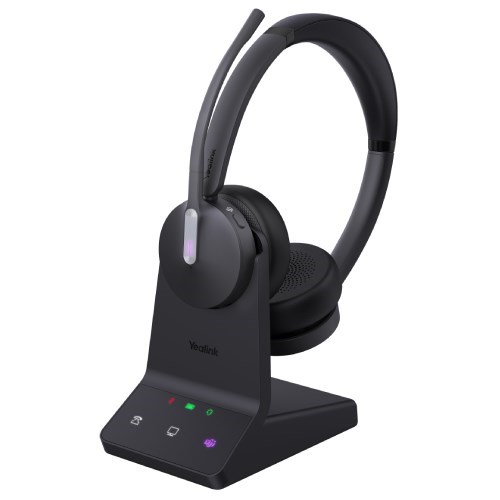 Yealink WH64 Microsoft Teams Over-the-Head Binaural DECT Wireless Headset w/ Charging Stand