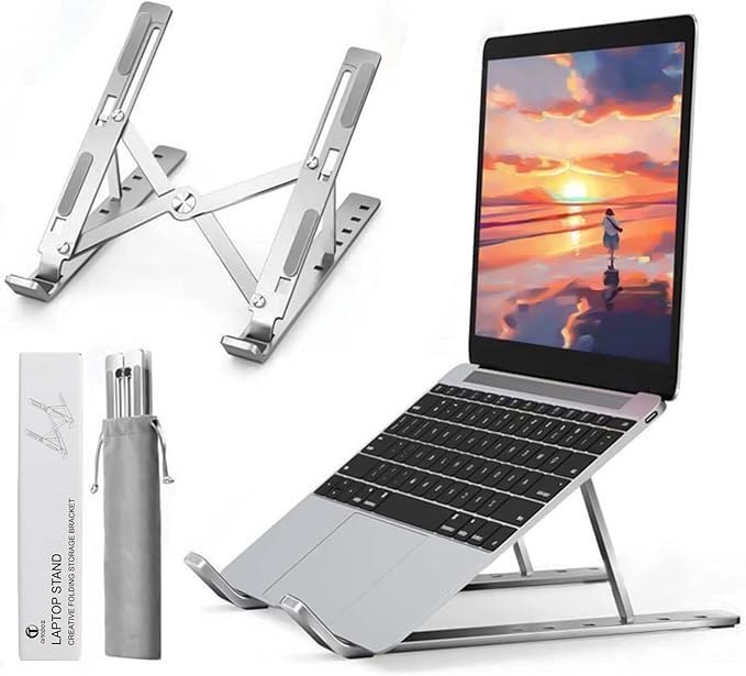 Aitodos® Laptop Stand, Aluminum Alloy, Anti-Slip, Folding, Portable, Ventilation and Cooling, 6-Position Adjustment - Used for office, Sitting Posture Correction