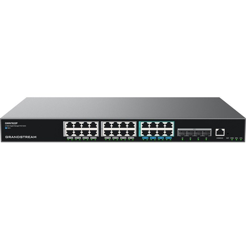 Grandstream GWN7822P Enterprise Layer 3 Managed Multi-Gigabit PoE Network Switch, 8 X 2.5 GigE PoE++, 4 X 10G SFP+, 16 X GigE PoE