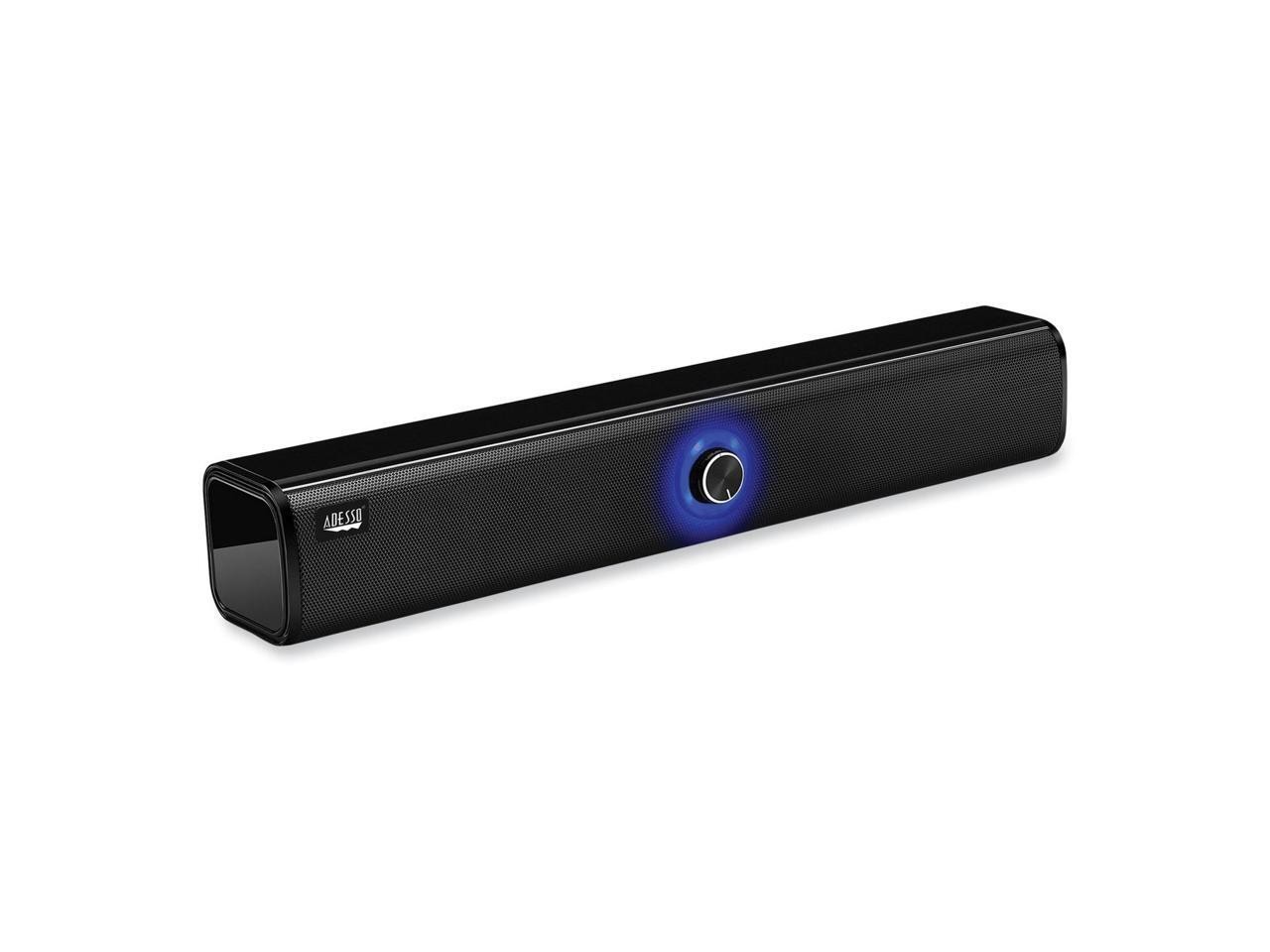 Adesso Xtream S6 Portable Bluetooth & Aux Sound Bar Speaker - 10W x 2 -Black - 3.5mm - Rechargeable Battery - Volume Control Knob - Wired/Wireless