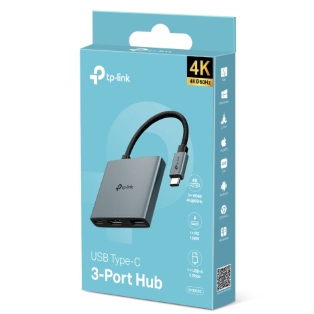 Tp-Link 3 Port Hub, 100W PD(1), Usb-A 3.0(1), Hdmi 4K@60Hz(1), 1YR
