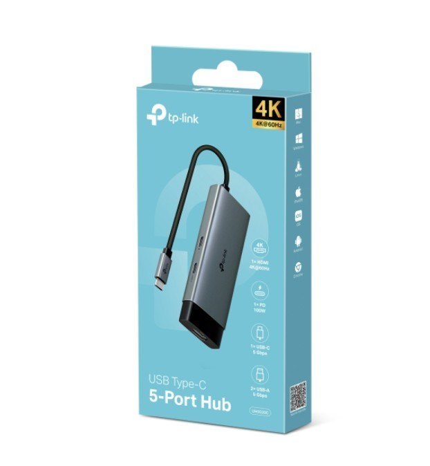 Tp-Link 5 Ports Portable Hub, Hdmi 4K@60Hz(1), 100W PD(1), Usb-C(1), Usb-A Data(2), 1YR