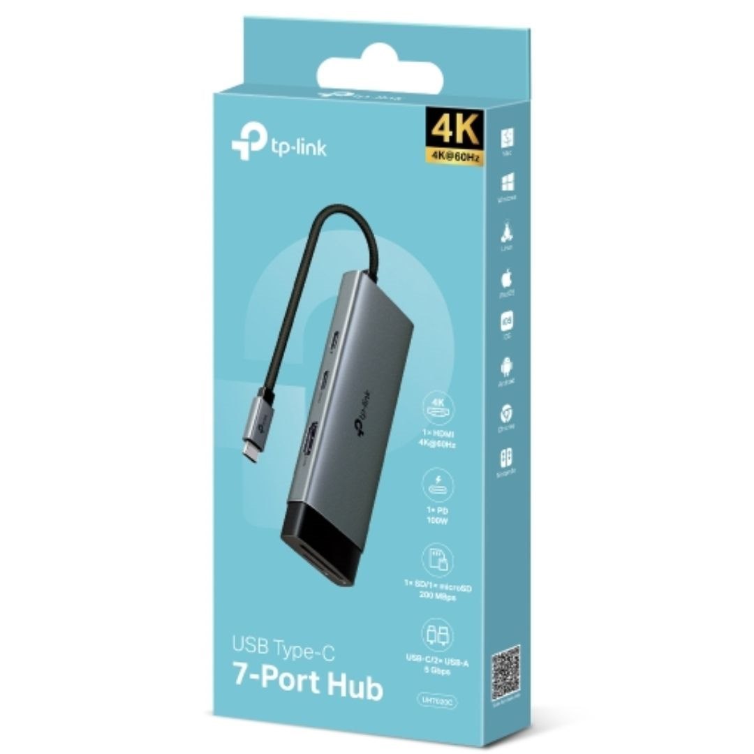 Tp-Link 7 Port Hub, Hdmi 4K@60Hz(1), SD/microSD(2), 100W PD(1), Usb-C(1), Usb-A(2), 1YR