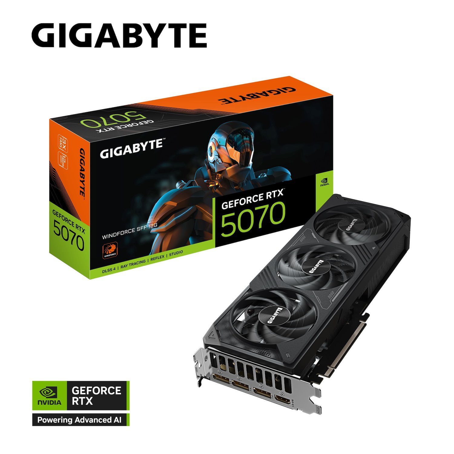 Gigabyte GV-N5070WF3-12GD, GeForce RTX™ 5070, 2512 MHz, Cuda 6144, 12 GB, GDDR7, Pci-E 5.0, Atx, 750W, Hdmi 2.1B *1