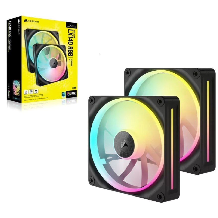 Corsair Icue Link LX140 RGB 140MM PWM Fans Starter Kit Black Dual Pack Fan Size 140MM X 25MM Led Color RGB Five-Year Warranty