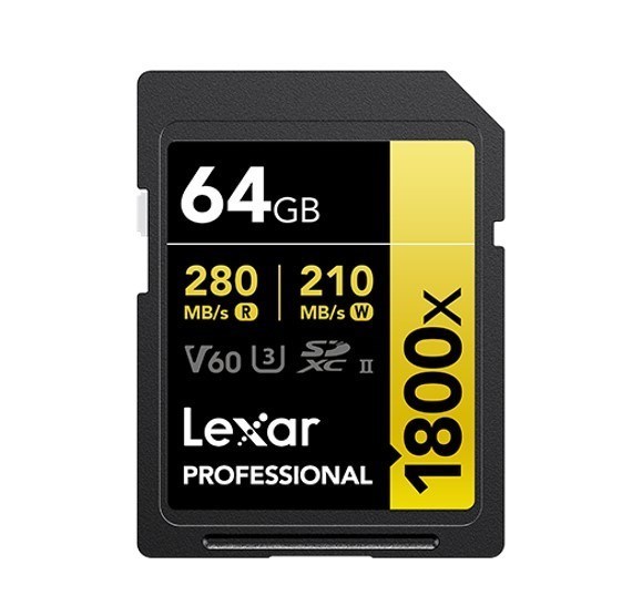 Lexar Professional 1800X 64G SDXC™ Uhs-Ii Card Gold Series Speeds Up To 280MB/s Read1 Quickly Capture And Transfer High-Quality Photos And Stunning F