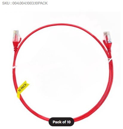 1m Cat 6 RJ45-RJ45 Ultra Thin LSZH Network Cables - Colour: Red - PACK OF 10