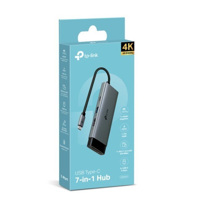 Tp-Link 7 Port Hub, Hdmi 4K@60Hz(1), SD/microSD(2), 100W PD(1), Usb-A(3), 1YR