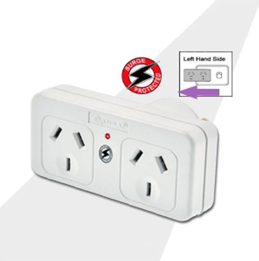Generic Sansai Surged Protected Double Adaptor Left Side Active Indicator 10A 240V Ac
