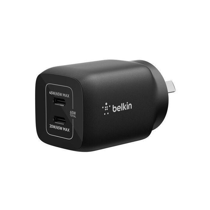 Belkin Gaming Dual Usb-C Wall Charger 65W (45W + 20W) For Nintendo Switch 2 - Black (ENA007auBK), Compact, Travel-Friendly, 2 Years Warranty