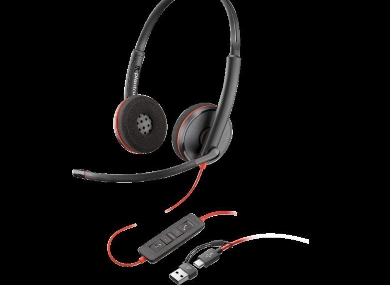 Poly Blackwire 3220 Wired On-ear Stereo Headset - Black - Binaural - Ear-cup - 32 Ohm - 158.5 cm Cable - Omni-directional Microphone - Noise Canceling - USB Type C, Mini-phone (3.5mm)