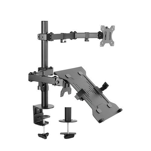 Brateck Economical Double Joint Articulating Steel Monitor Arm With Laptop Holder Fit Most 13'-32' Monitors, Up To 8kg/Screen Vesa 75X75/100X1009 (LS)