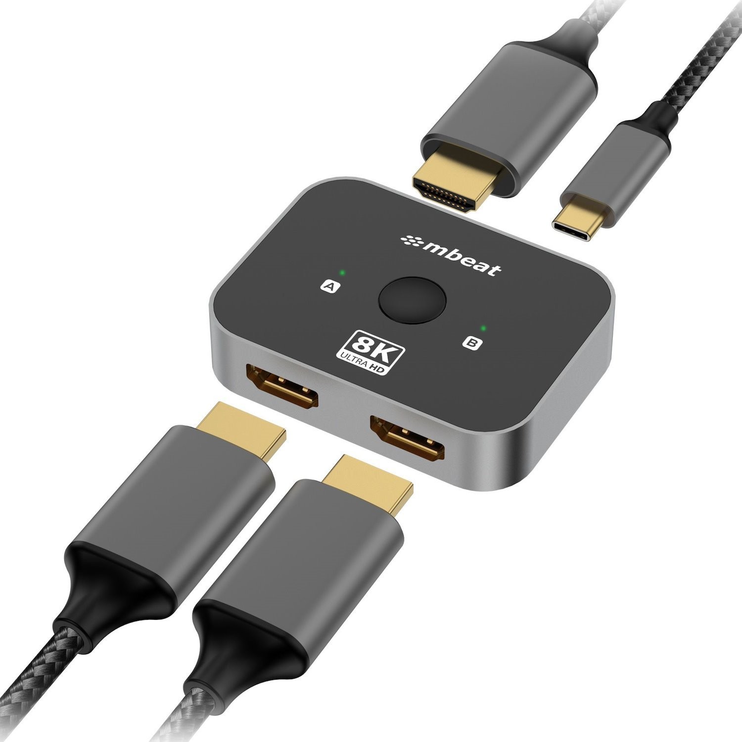 Mbeat 8K Bi-Directional Hdmi 2.1 Switch 2 In 1 Out/1 In 2 Out 8K@60Hz Resolution, Plug-And-Play Convenience Usb-C Power Input Maximum 8K/60Hz
