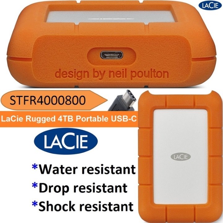 LaCie Seagate Rugged 2.5' 4TB Usb-C Mobile Drive Usb 3.1 Type C 3600RPMe. Usb-C + Usb3.0 Adaptor Cable. 2 Years Warranty