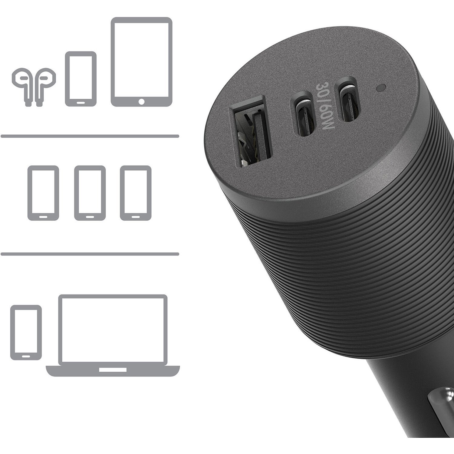 OtterBox Usb-C 3 Port Car Charger - 72W - Black (78-80899), Usb Power Delivery, 60W Shared Dual Usb-C+ 12W Usb-A, Drop Tested And Ultra Durable