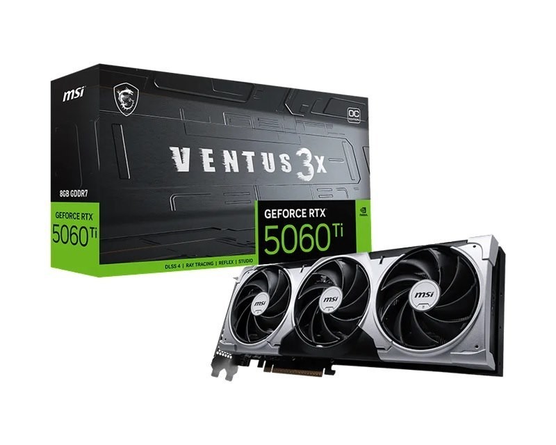 Msi nVidia GeForce RTX™ 5060 Ti 8G Ventus 3X Oc, Boost: 2482 MHz, Cuda 8960 Units, 16GB GDDR7, Hdmi™ X 1 (Embargo)