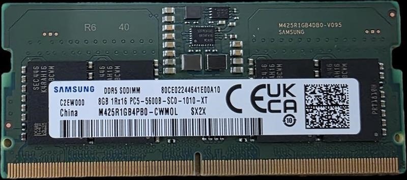 Micron Samsung Oem 8GB (1x8GB) DDR5 Sodimm 5600MHz C46 1.1V Notebook Laptop Memory (Ex-Demo) ~CT8G48C40S5