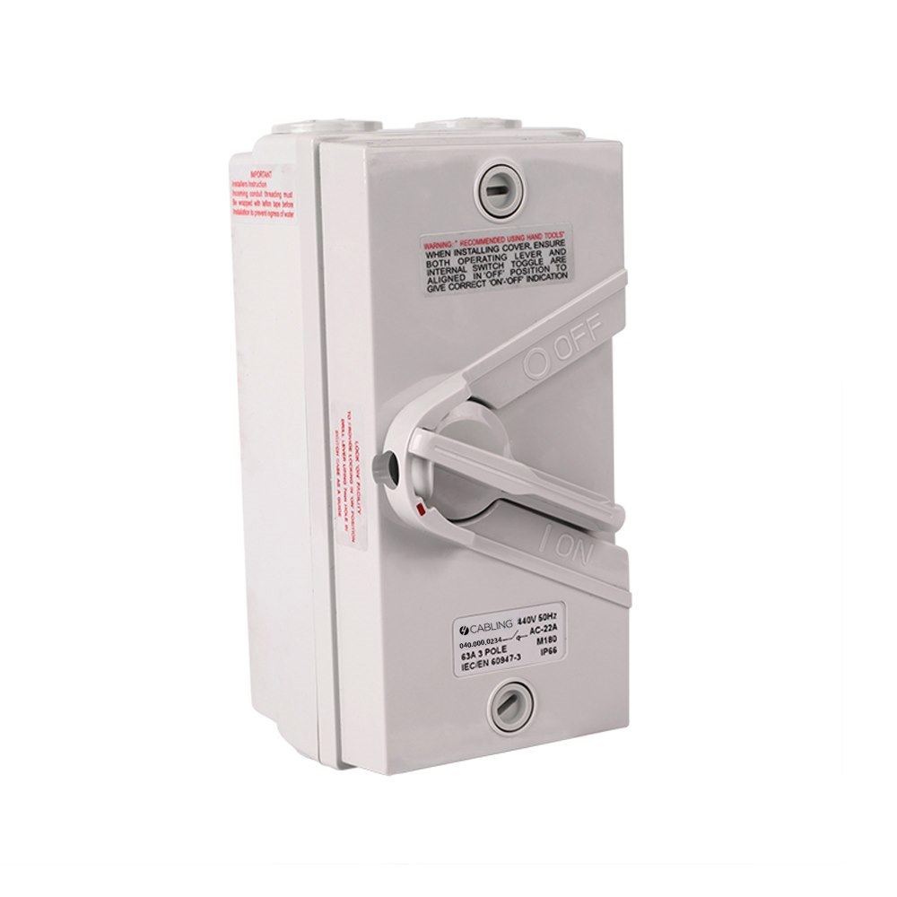 4Cabling 4C | Weatherproof Isolator 3 Pole 440V 63A Ip66