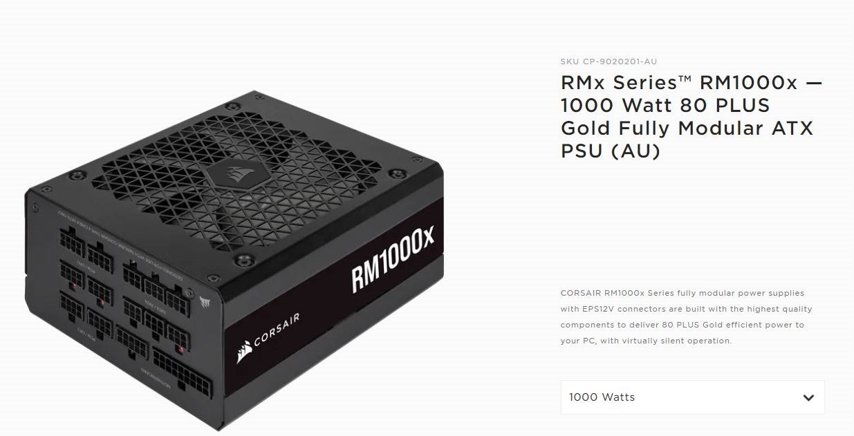 Corsair RM Series Fully Modular Atx Power Supply RM1000x 2021