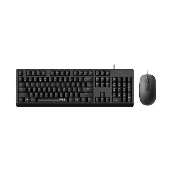 Rapoo X130pro - Wired Keyboard And Mice Combo Black With Spill Resistant / 1000Dpi Optical Business And Office Choice. Full Size With Numpad.
