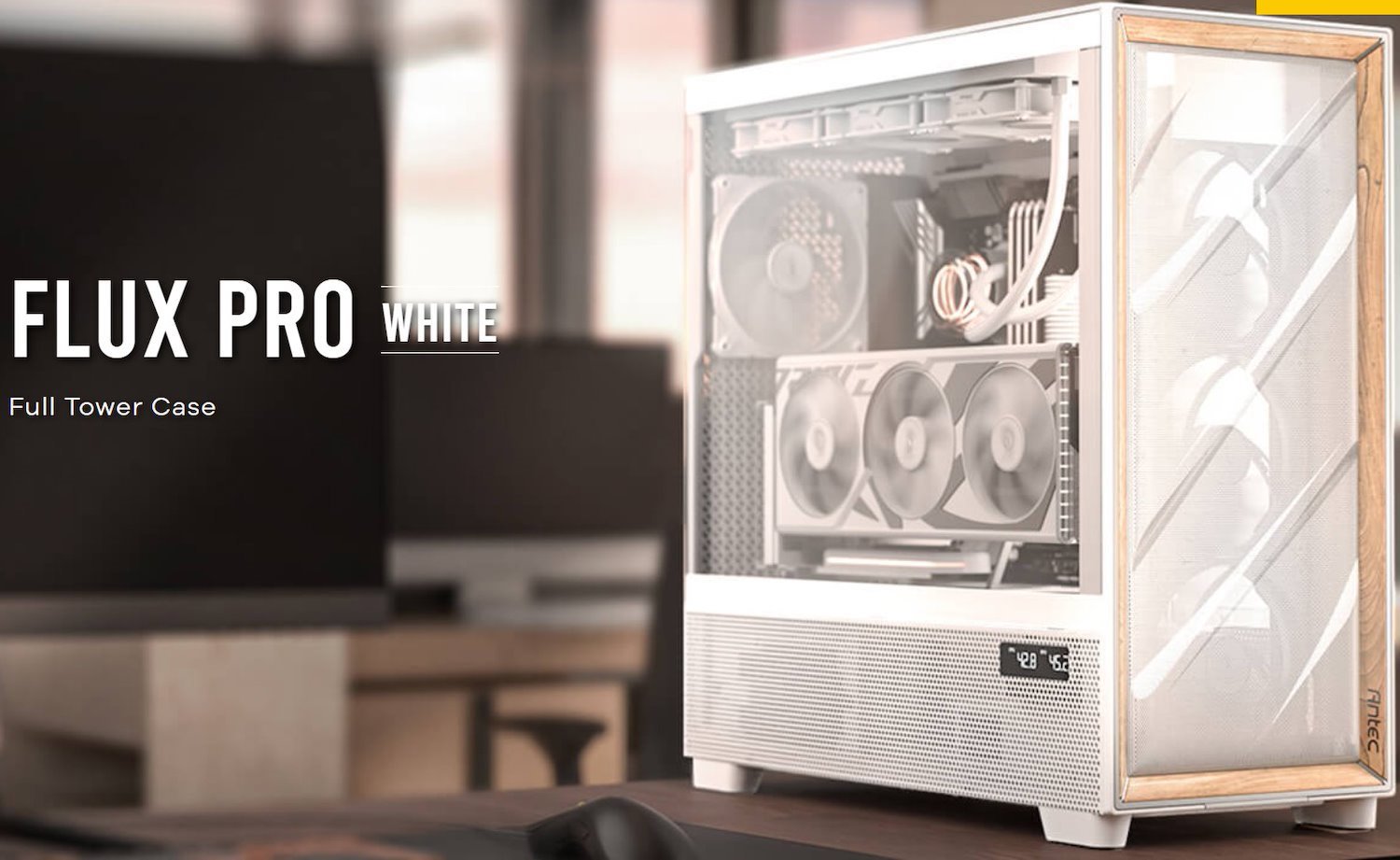 Antec Flux Pro, E-Atx Premium Birch, Iunity Temperature Display. Cpu And Gpu Led Display, 6X High Performance Fans, Argb PWN CTRL, Psu Shift Case