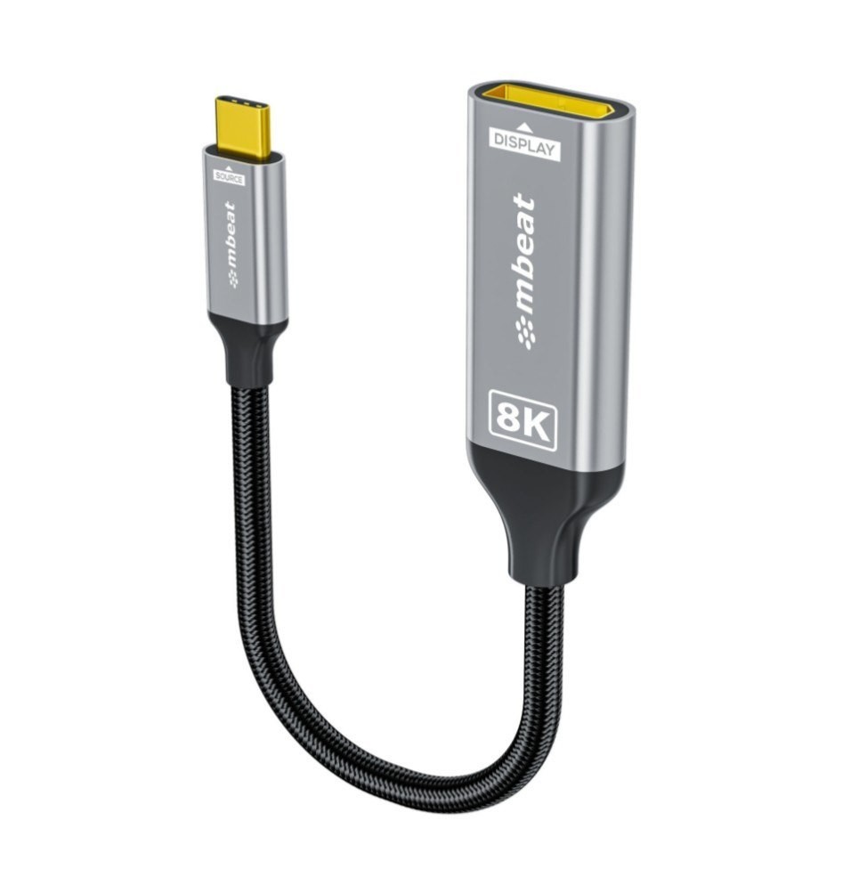 Mbeat® Tough Link 8K Usb-C To DP Adapter - Space Grey Usb-C (Male) To DisplayPort (Female) Up To 32.4Gbps (DisplayPort 1.4)