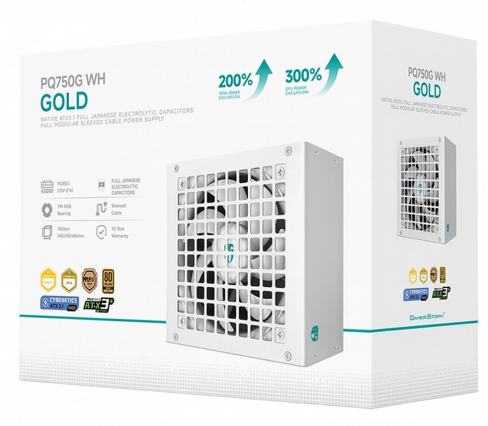 DeepCool PQ750G WH 750W Gamer Storm 80+ Gold/Cybenetics Fully Modular Atx Power Supply 120MM Fan, Japanese Capacitors, DC To DC, Atx12v V3.1