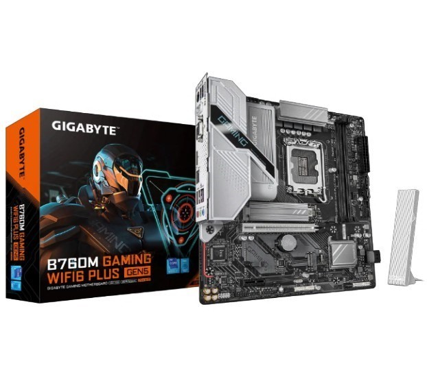 Gigabyte B760M Gaming Wifi6 Plus Gen5 Intel Lga 1700 M-Atx Motherboard, 2xDDR5 ~128GB, 1xPCI-E X16, 1xPCI-E X1, 2xM.2, 4xSATA, 5xUSB 3.2, 2xUSB 2.0