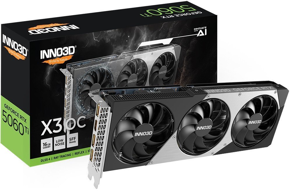 Inno3d nVidia GeForce RTX 5060 Ti Twin X3 Oc 16GB GDDR7, 2602MHz Boost Clock, Ram 28Gbps, 3xDP, 1xHDMI 250X116X41MM