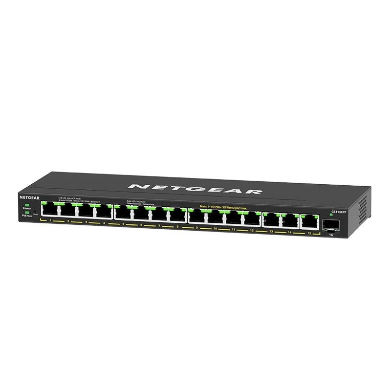 Netgear (GS316PP) 16-Port Unmanaged Switch, Poe+(16), 183W, 3YR