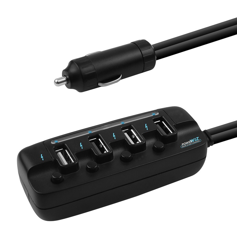mBeat (LS) Mbeat® 4 Ports Usb Rapid Car Charger - 40W Rapid Smart Charger/Individual On/Off Switches/90Cm Extension Cable Design Eol