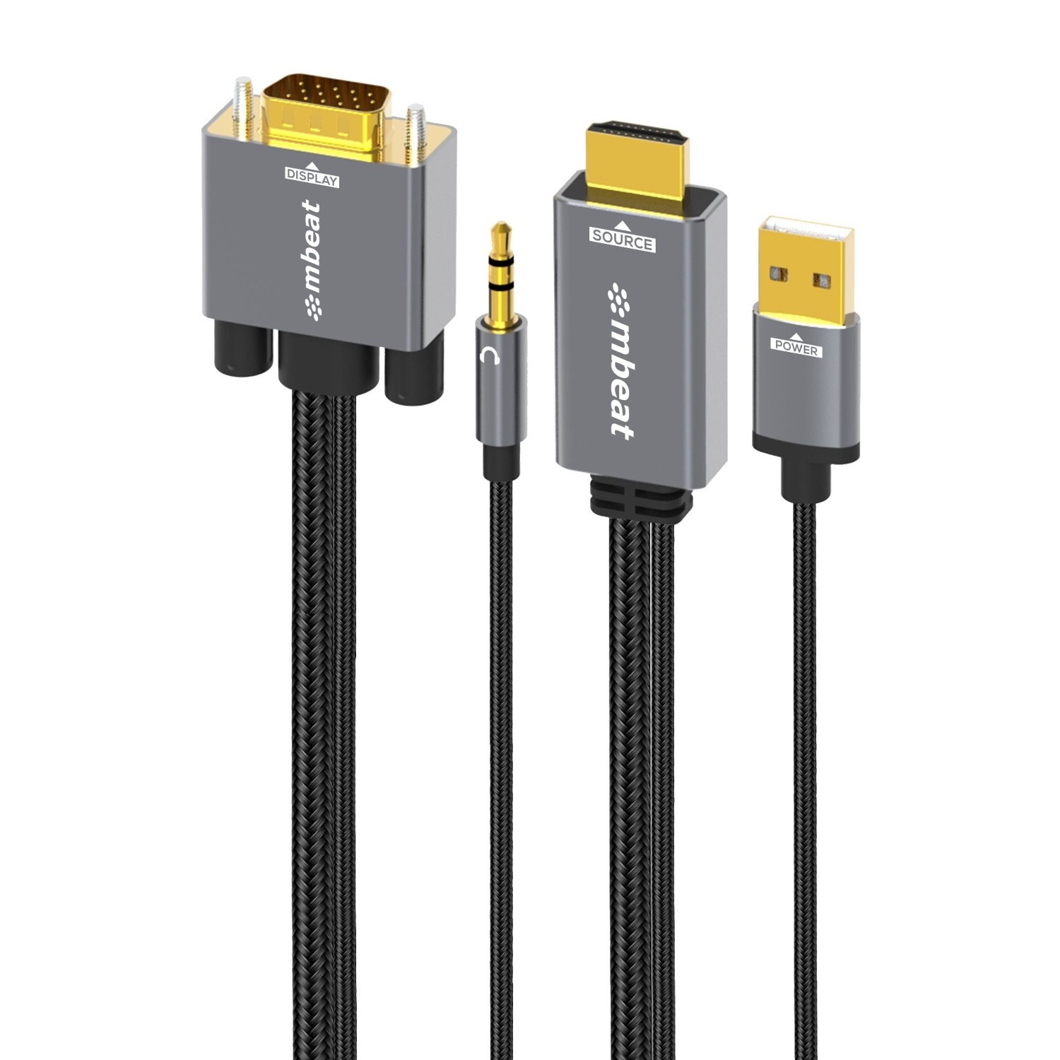 mBeat (LS) Mbeat® Tough Link 1.8M Hdmi To Vga Cable With Usb Power & 3.5MM Audio Up To 1080p@60Hz (1920×1080) Hdmi (Male)×1; Usb-A (Connect To Power)×1