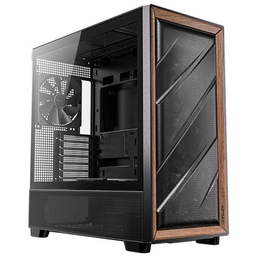 Antec Flux Atx, Black Premium Walnut Trim, 5X Black PWM Performance Fans. Ultra Cooling Design, Argb Controller, Mid Tower Case