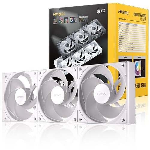 Antec Connect C120R Reverse White Argb 3PK Performance 120MM PWM Fan: 4-Pin PWM | Led: 3-Pin Vibration Absorbing And Anti-Noise Pads Case Fan
